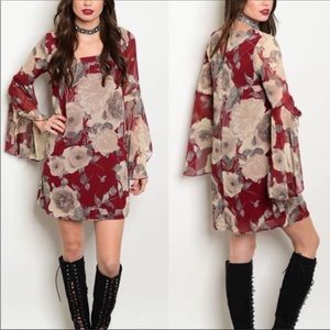 NWOT Lila Floral Bell Sleeve Dress